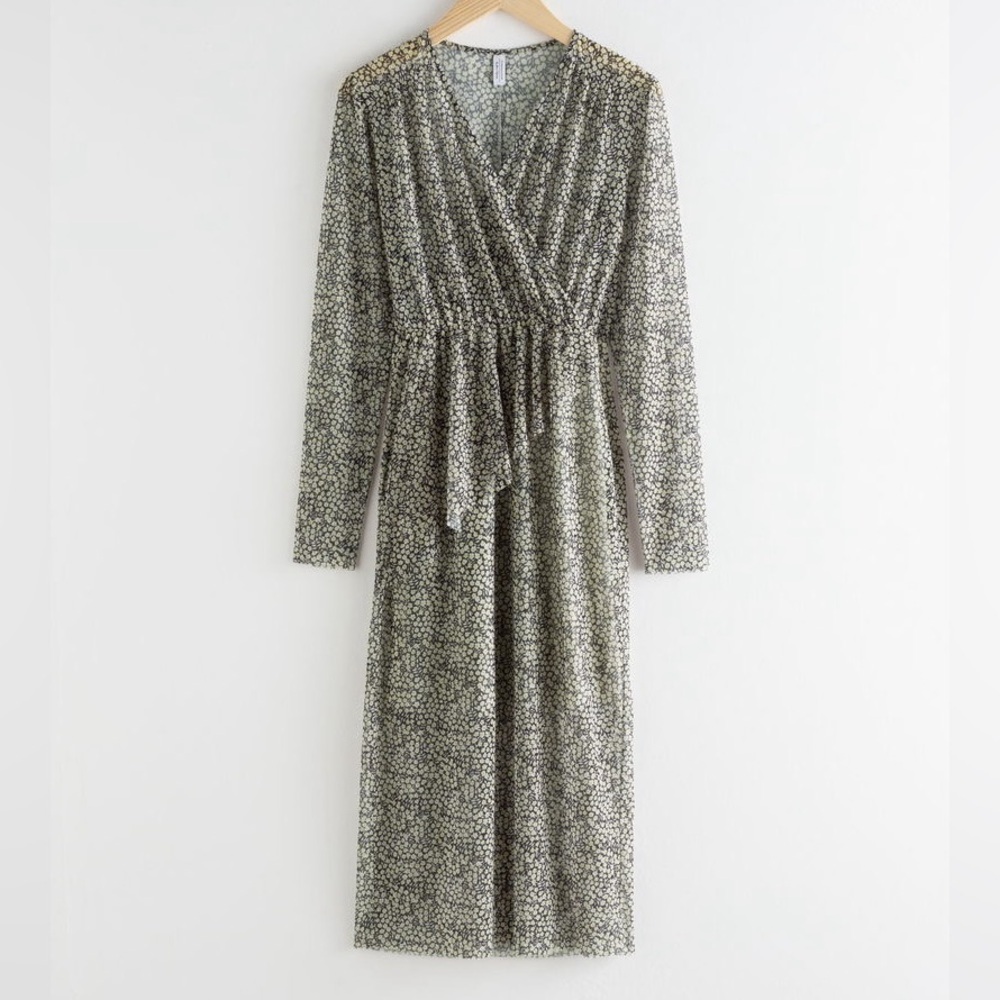 & OTHER STORIES Sheer Floral Midi Ruffle Dress Size 10